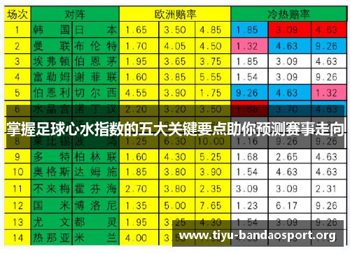 掌握足球心水指数的五大关键要点助你预测赛事走向 掌握足球心水指数的五大关键要点助你预测赛事走向